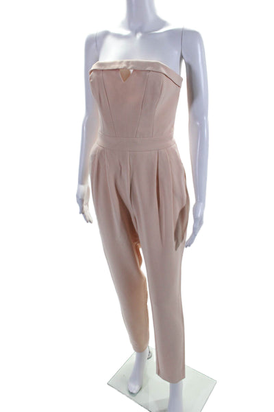 River Island Womens Blush Strapless Pleated Tapered Leg Jumpsuit Size 8