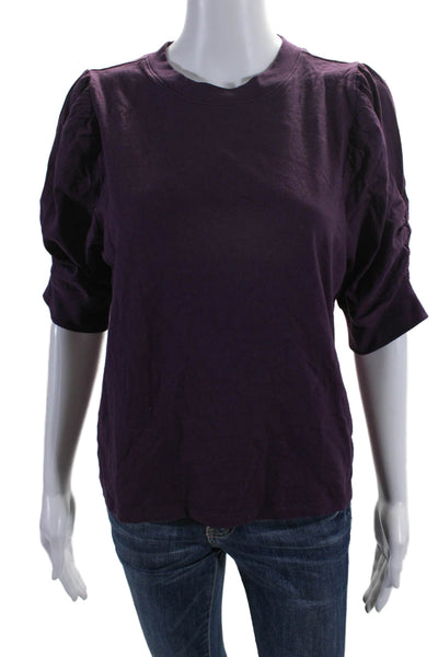 Frame Womens Cotton Ruched Round Neck Short Sleeve T-Shirt Top Purple Size M