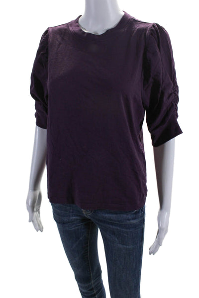 Frame Womens Cotton Ruched Round Neck Short Sleeve T-Shirt Top Purple Size M