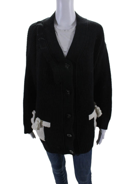 Vivetta Womens Wool Blend Knit V-Neck Button Up Cardigan Sweater Black Size M