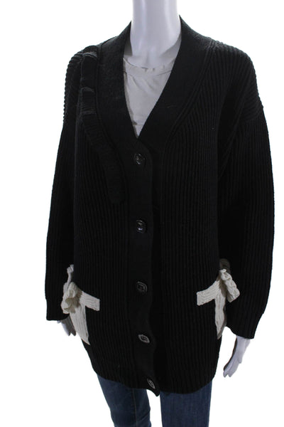 Vivetta Womens Wool Blend Knit V-Neck Button Up Cardigan Sweater Black Size M