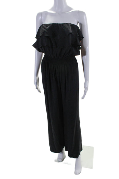 Jay Godfrey Womens Silk Ruffled Sleeveless Ruched Slip-On Jumpsuit Black Size 4