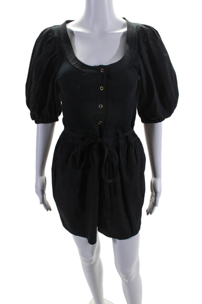 Ulla Johnson Womens Round Neck Snapped Buttoned Puff Sleeve Romper Black Size S