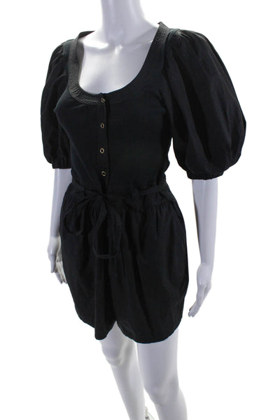 Ulla Johnson Womens Round Neck Snapped Buttoned Puff Sleeve Romper Black Size S