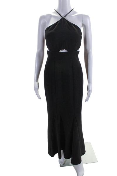 Likely Womens Sleeveless Darted Cut-Out Halter Zipped Maxi Gown Black Size 6