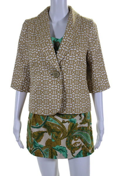 Milly Womens Silk Square Neck Tank Top, Skirt + Blazer Set Green Size 8 6