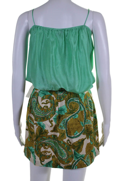 Milly Womens Silk Square Neck Tank Top, Skirt + Blazer Set Green Size 8 6