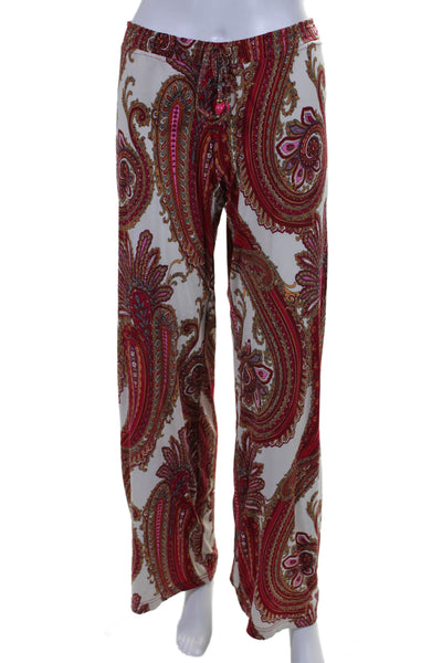 Vanita Rosa Womens Mid Rise Drawstring Paisley Print Pants Red Size S