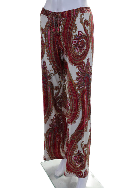 Vanita Rosa Womens Mid Rise Drawstring Paisley Print Pants Red Size S