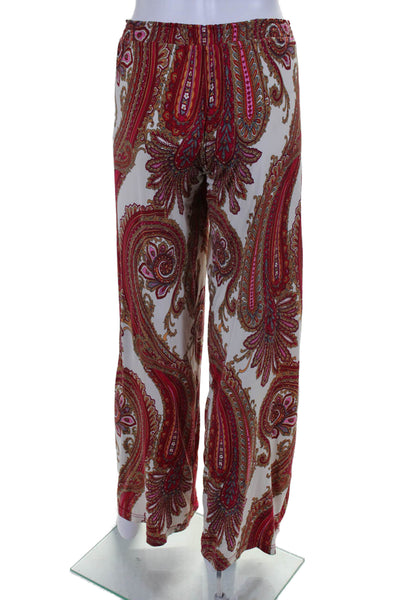 Vanita Rosa Womens Mid Rise Drawstring Paisley Print Pants Red Size S