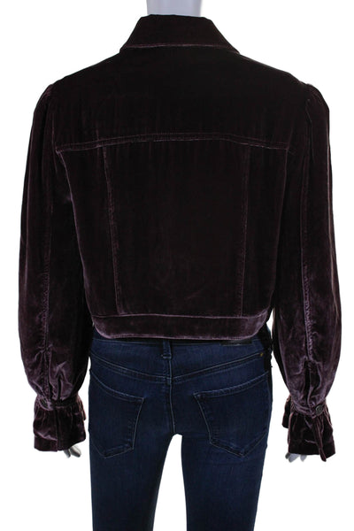 Cinq A Sept Womens Velvet Long Sleeve Cropped Shacket Jacket Purple Size S