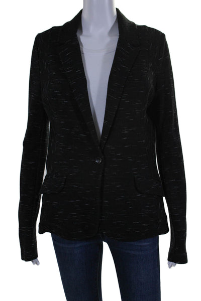 Three Dots Womens Notch Collar Long Sleeve One Button Blazer Jacket Black Size M