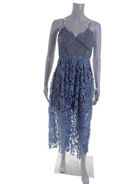 Aqua Womens Crochet Spaghetti Strap Sleeveless A Line Dress Blue Size Small