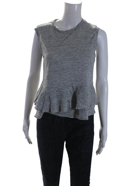 Rebecca Taylor Womens Sleeveless Round Neck Tiered Top Gray Linen Size Small