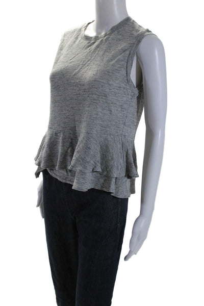 Rebecca Taylor Womens Sleeveless Round Neck Tiered Top Gray Linen Size Small