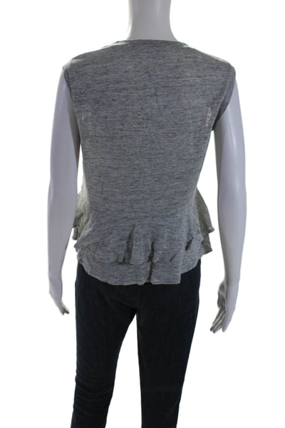 Rebecca Taylor Womens Sleeveless Round Neck Tiered Top Gray Linen Size Small