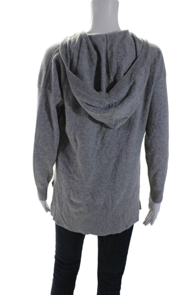 Scoop NYC Womens Pullover Pocket Front Cashmere Hooded Sweater Gray Size Small