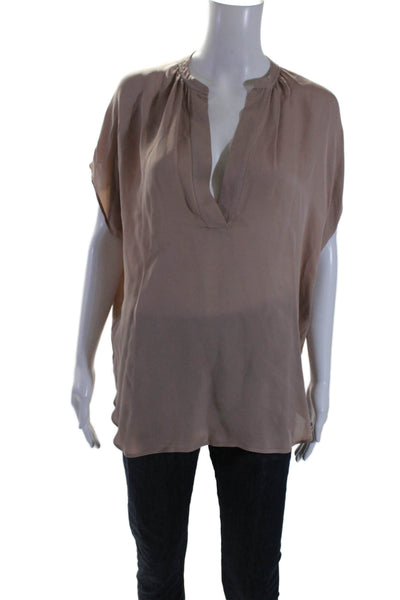 Vince Womens Sleeveless V Neck Basic Blouse Silk Beige Size Small