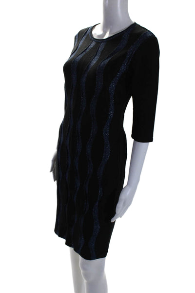 Reiss Womens Metallic Knit Crewneck Half Sleeve Sheath Dress Black Blue Size 6