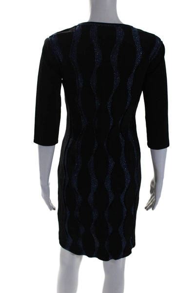 Reiss Womens Metallic Knit Crewneck Half Sleeve Sheath Dress Black Blue Size 6