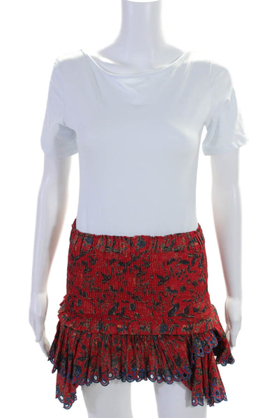 Etoile Isabel Marant Womens Cotton Abstract Smocked Ruffle Skirt Red Size EUR 36