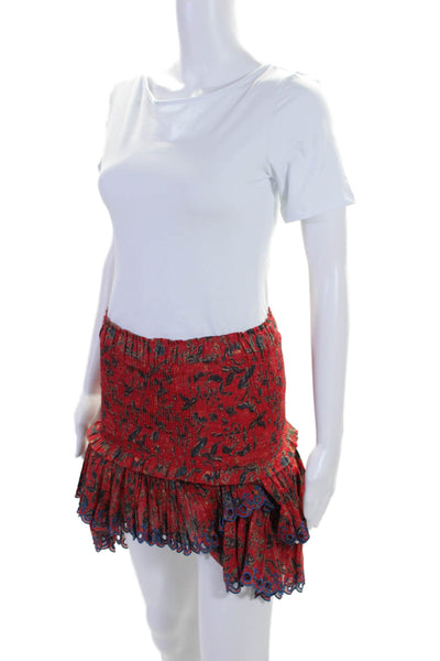 Etoile Isabel Marant Womens Cotton Abstract Smocked Ruffle Skirt Red Size EUR 36