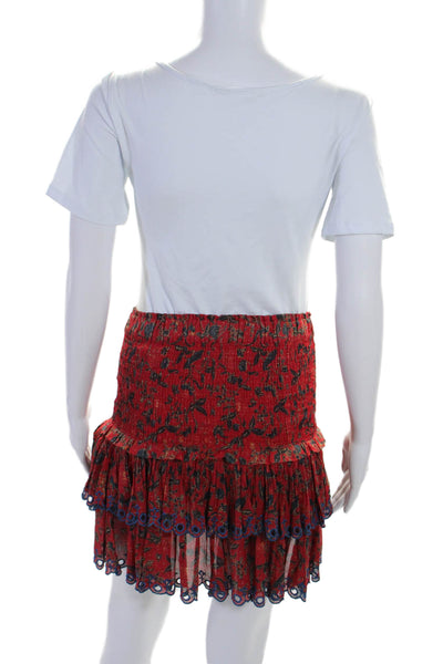 Etoile Isabel Marant Womens Cotton Abstract Smocked Ruffle Skirt Red Size EUR 36