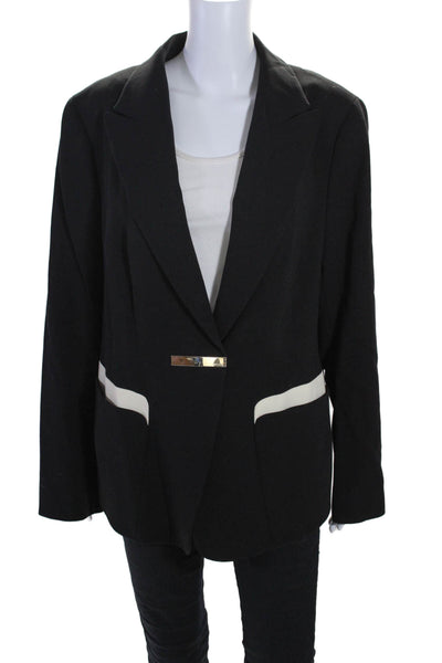 Escada Womens Wide Lapel Single Button Jacket Black Ivory Wool Size EUR 46