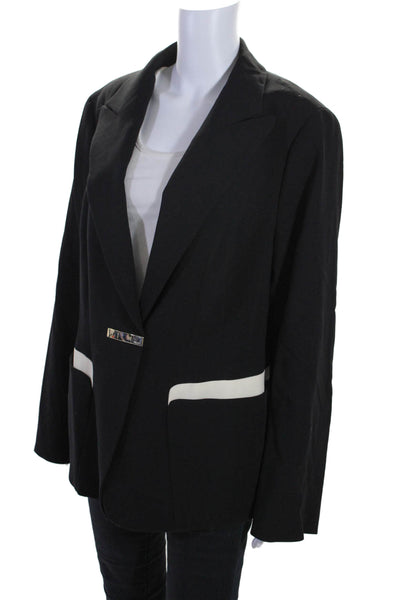 Escada Womens Wide Lapel Single Button Jacket Black Ivory Wool Size EUR 46