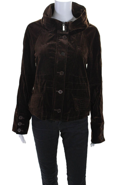 Theory Womens Button Down High Neck Therese Jacket Brown Cotton Size Large