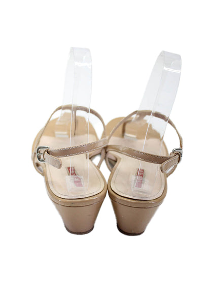 Prada Womens Patent Leather T Strap Wedge Sandals Beige Size 9.5