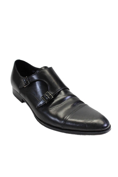 Suit Supply Mens Round Cap Toe Double Monk Oxfords Black Leather Size 11