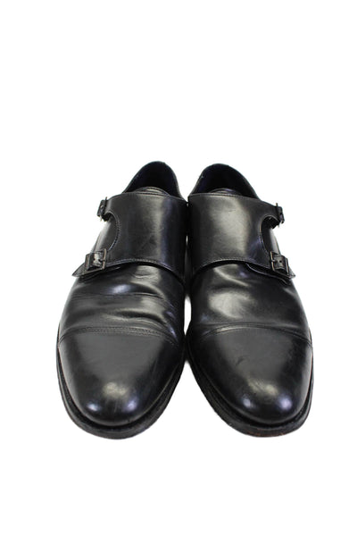 Suit Supply Mens Round Cap Toe Double Monk Oxfords Black Leather Size 11