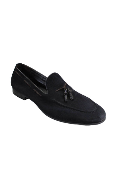 Zara Mens Slip On Round Toe Braided Tassel Loafers Navy Blue Suede Size 45