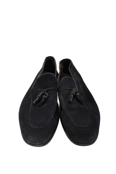 Zara Mens Slip On Round Toe Braided Tassel Loafers Navy Blue Suede Size 45