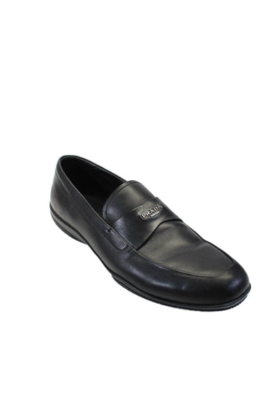 Prada Sport Mens Slip On Round Toe Logo Loafers Black Leather Size 10.5