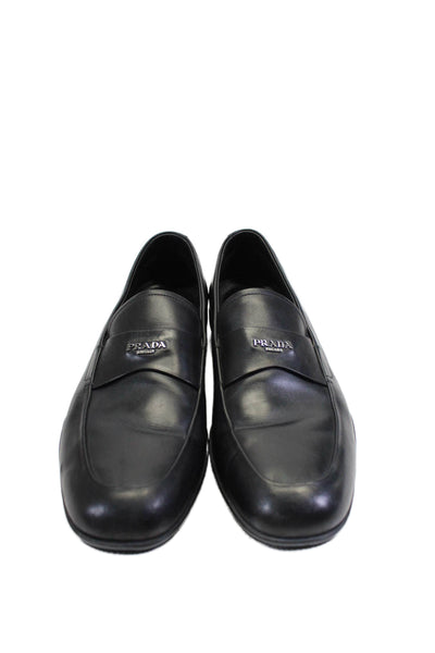 Prada Sport Mens Slip On Round Toe Logo Loafers Black Leather Size 10.5