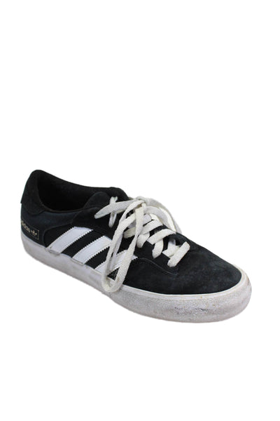 Adidas Womens Lace Up Side Striped Low Top Sneakers Black White Suede Size 8.5