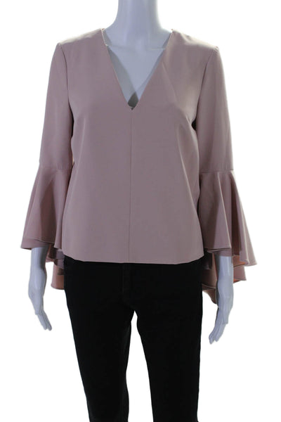 Milly Womens Pink Blush V-Neck Bell Long Sleeve Lined Blouse Top Size 4