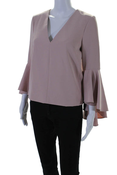 Milly Womens Pink Blush V-Neck Bell Long Sleeve Lined Blouse Top Size 4