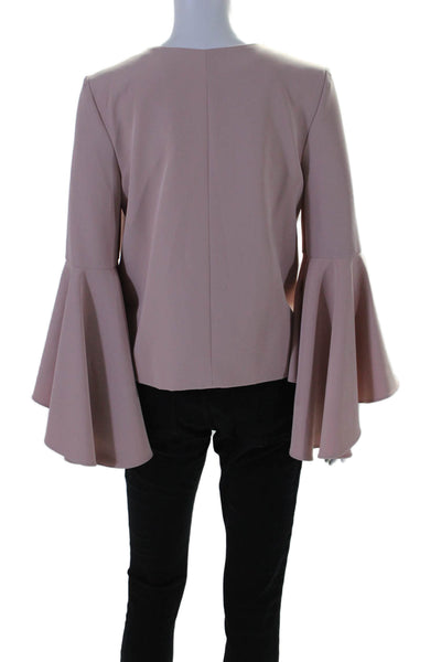 Milly Womens Pink Blush V-Neck Bell Long Sleeve Lined Blouse Top Size 4