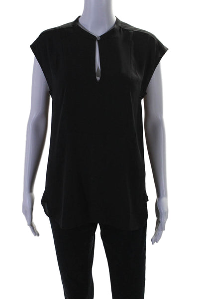 J Crew Womens 365 Black Crew Neck Peep Chest Sleeveless Blouse Top Size ST