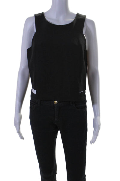 Milly Womens Black Scoop Neck Zip Back Sleeveless Lined Crop Top Size 8