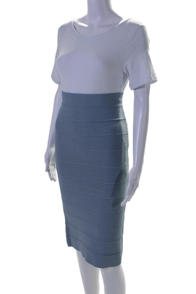 BCBGMAXAZRIA Womens Steel Blue Textured Knee Length Pencil Skirt Size S