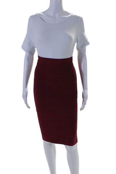 BCBGMAXAZRIA Womens Dark Red Textured Midi Pencil Skirt Size S