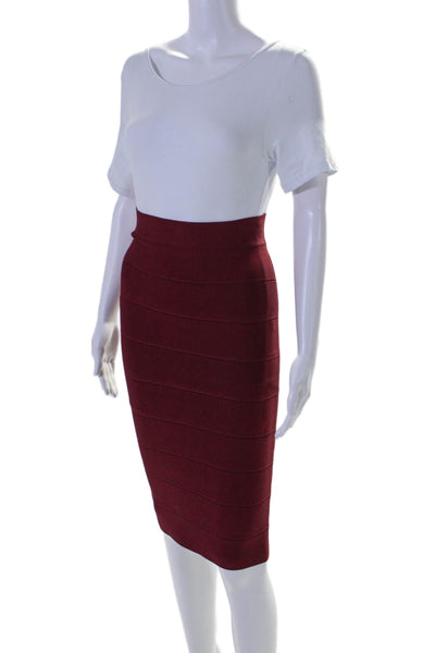 BCBGMAXAZRIA Womens Dark Red Textured Midi Pencil Skirt Size S