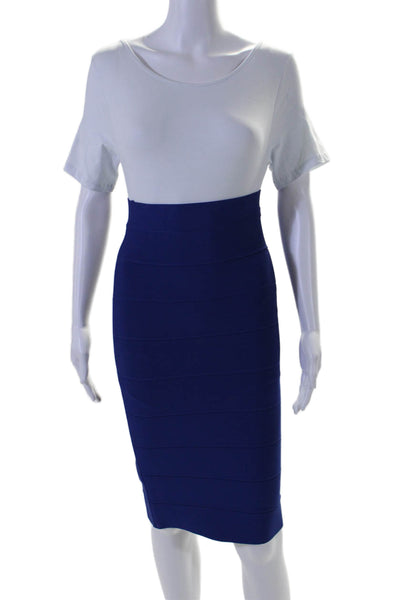 BCBGMAXAZRIA Womens Blue Textured Knee Length Pencil Skirt Size S