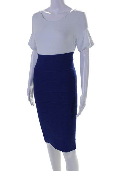 BCBGMAXAZRIA Womens Blue Textured Knee Length Pencil Skirt Size S