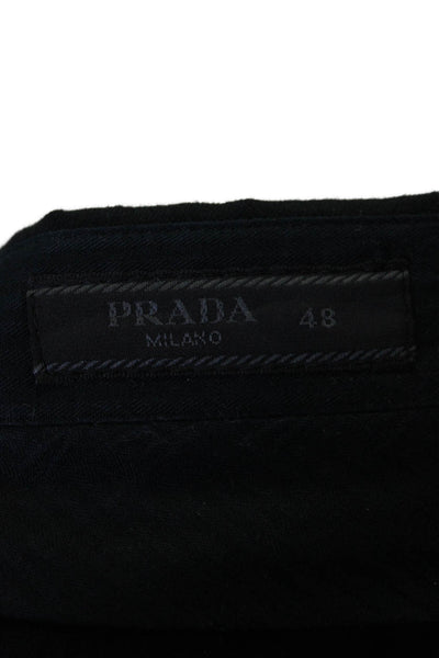 Prada Milano Womens Button Front Tapered Leg Casual Pants Black Size 48