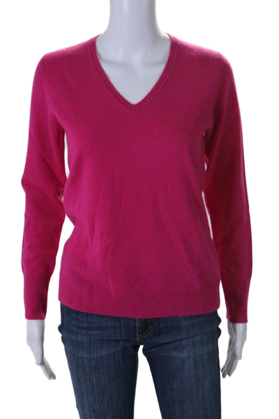 Pure Collection Womens Long Sleeve V Neck Tight Knit Sweater Cashmere Pink 6